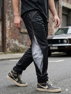 VTG 80s Cotler Parachute Pants Side Zip Techwear Coated Black - Modern 33